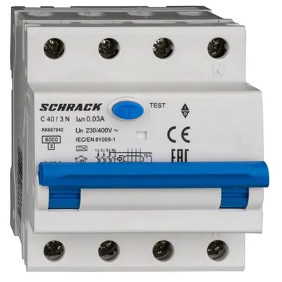Intreruptor automat+dif. 3+N, AMPARO 6kA, C 40A, 30mA,tip A