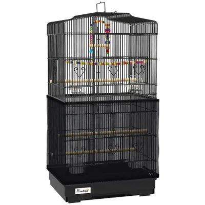 PawHut Colivie pentru pasari cu Stinghii, Leagan si boluri, Voliera din Metal si Plastic, 46.5x35.5x92 cm, Negru | Aosom Romania