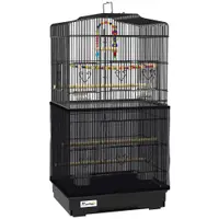PawHut Colivie pentru pasari cu Stinghii, Leagan si boluri, Voliera din Metal si Plastic, 46.5x35.5x92 cm, Negru | Aosom Romania