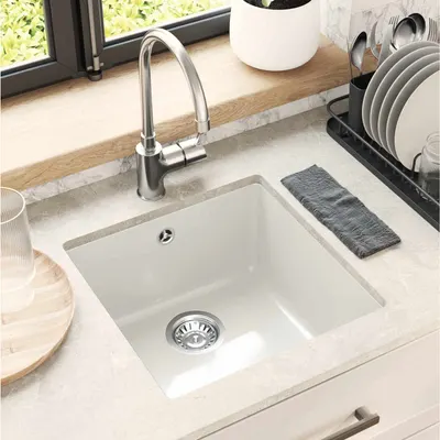 vidaXL Chiuvetă 80% Quartz și 20% Rășină 430 x 460 mm Alb