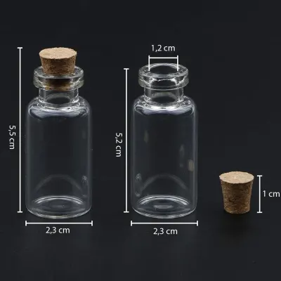 Sticluță transparentă reutilizabilă cu dop de plută - 10ml