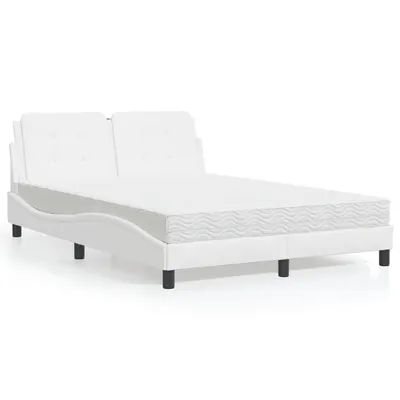 vidaXL Cadru de pat fără saltea, Zadar, alb, 140x190 cm, piele ecologică