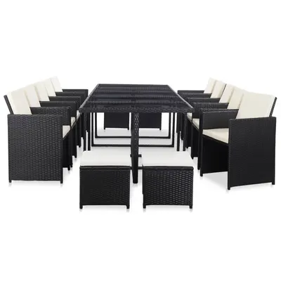 Gossi set mobilier de exterior cu perne, 15 piese, negru, poliratan