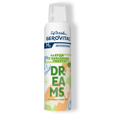 Antiperspirant Dreams Protecție 48h, Fără Pete și Fără Alcool, Note Fructate-verzi, Gerovital H3 Antiperspirante, 150 Ml