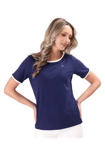 Bluza din jerse elastic cu garnituri in contrast TRC-C0B - Bleumarin