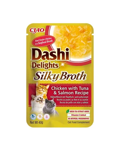INABA Cat Dashi Delights Silky Broth supa de pui, ton si somon 40g pentru pisica