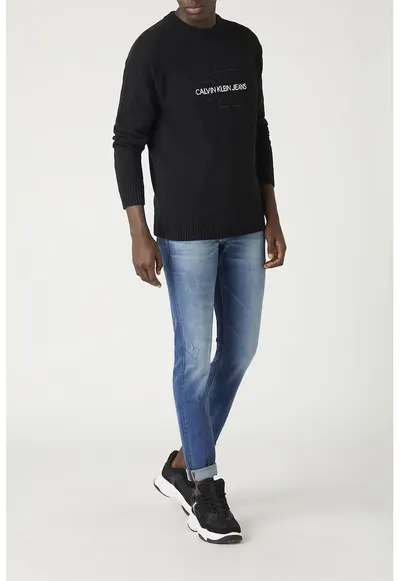 Pulover slim fit cu logo brodat - Negru