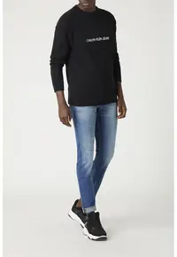 Pulover slim fit cu logo brodat - Negru