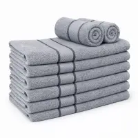 Set 8 prosoape mici 30x50cm, din 100% bumbac pakistanez, 400g, Line, Gri