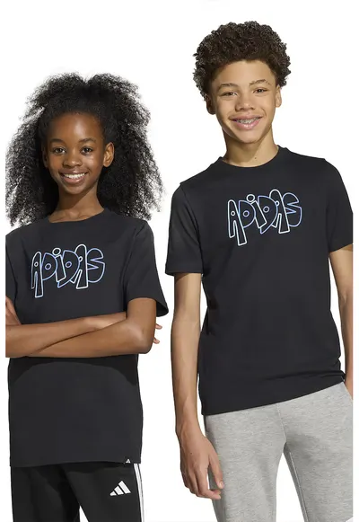 Tricou cu logo pe piept si model graffiti - Negru