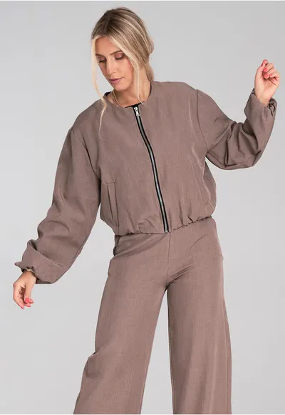 Geaca bomber eleganta pentru femei - Geaca bomber maro pentru femei M1198 marimea S/M
