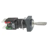 Selector cu Cheie Dreptunghiular, Ø 16, 2 Poz., Rama din Plastic, 1 No + 1Nc