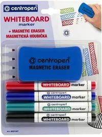Set markere pentru tablă albă Centropen - 4 culori, cu burete