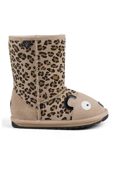 Cizme medii de piele intoarsa cu design ghepard - Maro inchis/Negru/Bej deschis