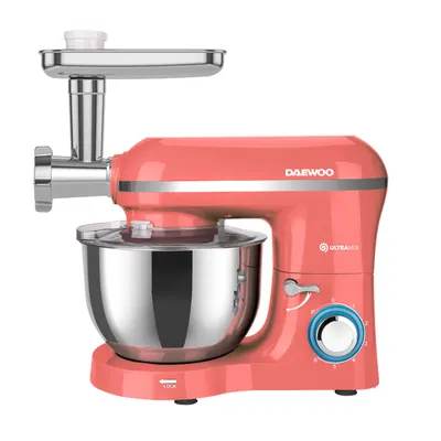 Mixer cu bol Daewoo DHM200MGS, 2000 W, capacitate bol 5.5 l, accesoriu masina de tocat, capacitate tocare 1.2 kg/min, tel, carlig framantare, palete amestecare, Corai