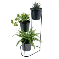 Suport pentru flori, din metal, negru, 3 ghivece, 24x22x47 cm
