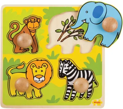 Puzzle din lemn cu manere Bigjigs - Animale safari