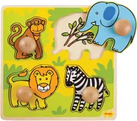 Puzzle din lemn cu manere Bigjigs - Animale safari