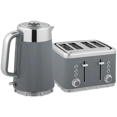HOMCOM 2200W, fierbător 1,7L cu funcție de fierbere rapidă, filtru anticalcar și toaster cu 4 felii și 7 trepte de rumenire, gri | Aosom Romania