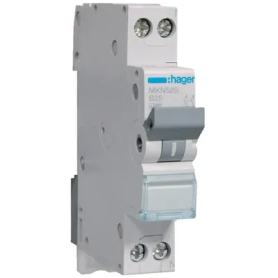 Siguranta automata 1P+N, 25A, curba B, 6kA Hager MKN525