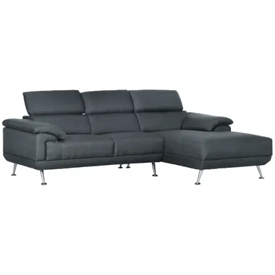 HOMCOM Canapea de Colț cu 3 Locuri pentru Camera de Zi, Colțar din Material Textil cu Tetieră Reglabilă, 249.5x162.5x95 cm, Gri | Aosom Romania