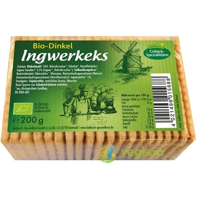 Biscuiti din Grau Spelta cu Ghimbir Ecologici/Bio 200g