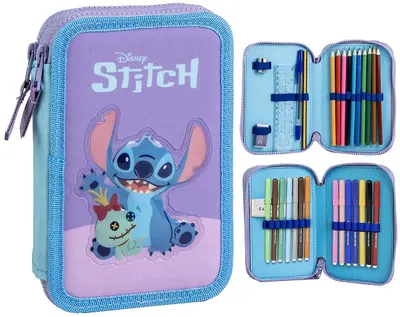 Penar cu rechizite Cerda Stitch - Violet, 2 fermoare