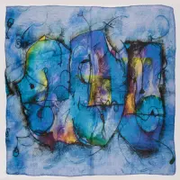 Esarfa tip batic din bumbac, cu imprimeu grafic abstract pe fond bleu