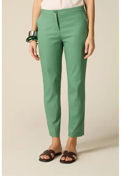 Pantaloni crop din amestec de bumbac cu croiala conica - Verde deschis