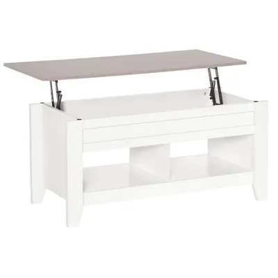 HOMCOM Masă de cafea cu blat extensibil, masă de salon cu rafturi și compartiment ascuns, 105 x 50 x 49-62,5 cm pentru salon, dormitor, lemn alb | Aosom Romania