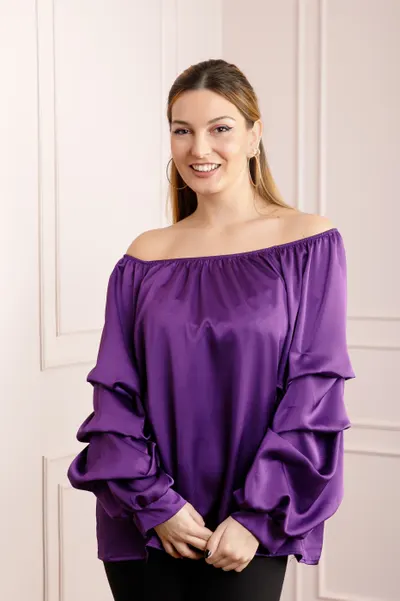 Bluza mov eleganta cu maneci bufante