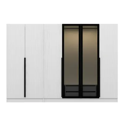 Dulap KALE PLUS, 6 usi, alb + geam fumuriu, 270x52x210 cm