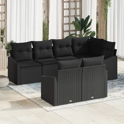 Gossi set de dining pentru gradina cu 7 piese si perne, ratan poly negru