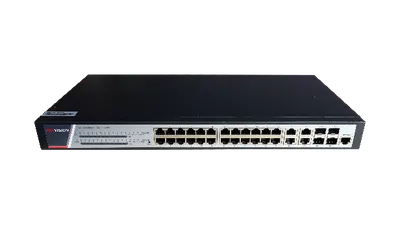 Switch 24 porturi POE Gigabit, Hikvision DS-3E2528P(B)(O-STD), Full Managed, 24 x Gigabit Poe electrical ports si 4 x Gigabit c