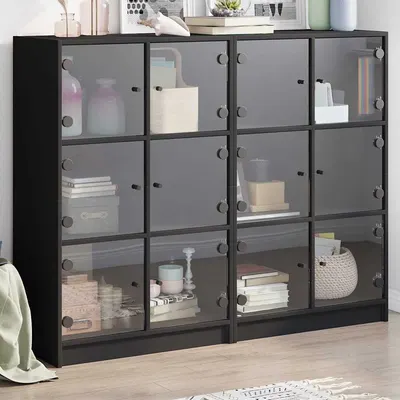 vidaXL Bibliotecă cu uși, negru, 136x37x109 cm, lemn compozit