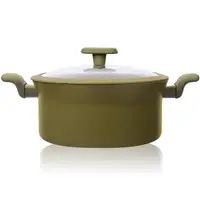 Cratita Aluminiu, Capac, 22 cm, 2.90 l, Interior Anti-aderent, Compatibila Plita Inductie, Verde, Grunberg