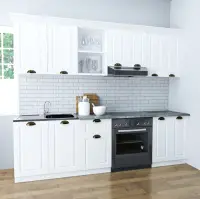 Set bucatarie SQUARE 240 cm, 5 corpuri, blat termorezistent, fronturi MDF, alb rustic