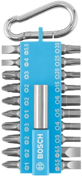 Set de biți cu carabinier Bosch - 21 piese, albastru deschis