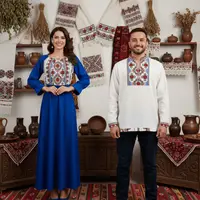 Set Cuplu 643 Camasa Traditionala si Rochie Stilizata cu motive traditionale