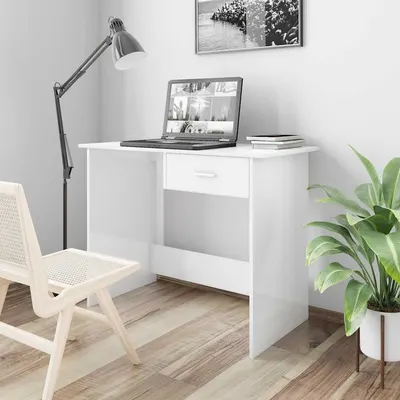 vidaXL Birou, alb extralucios, 100x50x76 cm, lemn prelucrat