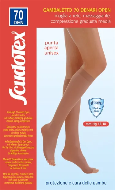 Scudotex 824 Ciorapi medicali genunchi, varf deschis, compresie medie 70 DEN, Daino, marimea 5-XL