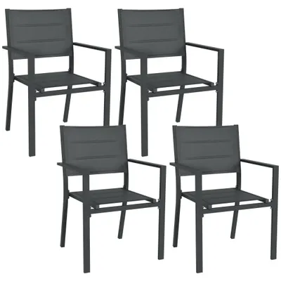 Outsunny Set de 4 scaune de grădină stivabile din aluminiu și textilenă cu cotiere, set de 4 piese pentru exterior | Aosom Romania