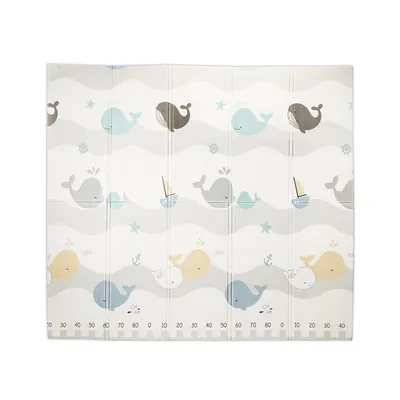 Covoras de joaca termic pentru copii Waves Stars din spuma XPE, design cu doua fete, pliabil, 180x200 cm
