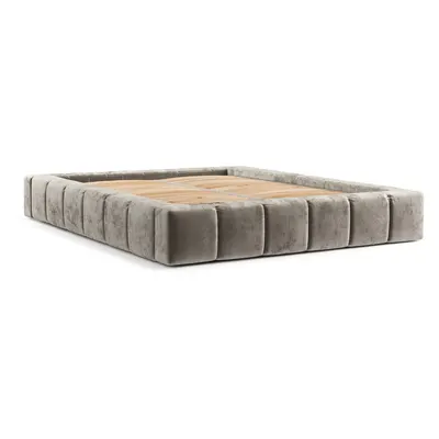 Pat matrimonial bej tapițat cu spațiu de depozitare cu somieră 160x200 cm Aruba L – Maison de Rêve
