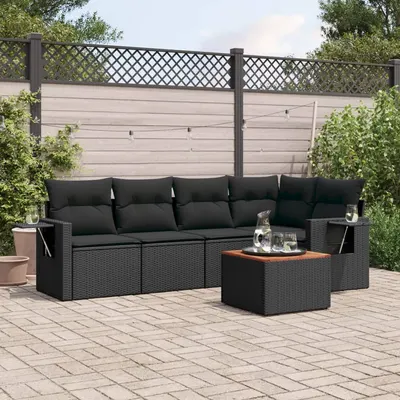 Gossi set mobilier de gradina cu perne, 6 piese, negru, poliratan