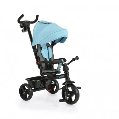 Tricicleta pentru copii Byox Quick Turcoaz cu roti EVA, sezut reversibil, suport pentru picioare, frana pe rotile din spate si maner cu control al directiei