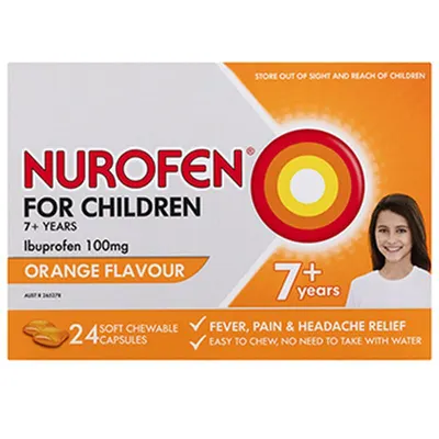 Nurofen Junior 100 mg cu portocale 7 ani+, Reckitt Benckiser | 24 capsule masticabile