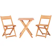 Outsunny Set Mobilier de Grădina din Lemn de Teak, 3 Piese, Masa și Scaune Pliabile, Rezistent la Intemperii, Design Natural | Aosom Romania