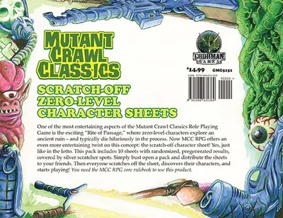 Аксесоар за ролева игра Mutant Crawl Classics RPG: 0-Level Scratch Off Character Sheets