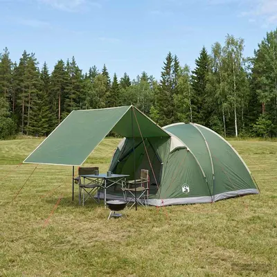 vidaXL Tent Cabină cu acoperiș Verde 4 persoane Poliester și oțel